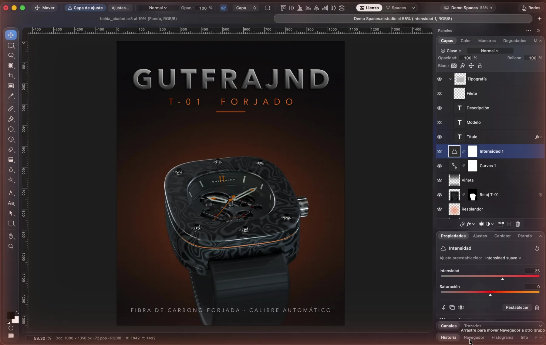 Foto Meier Studio editando la portada de un reloj por capas