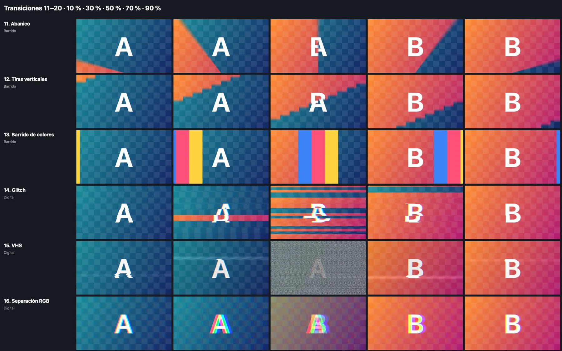 Catálogo de transiciones de Video Meier Studio